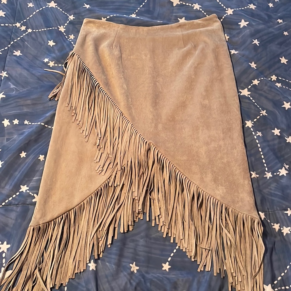 tan fringe pencil skirt